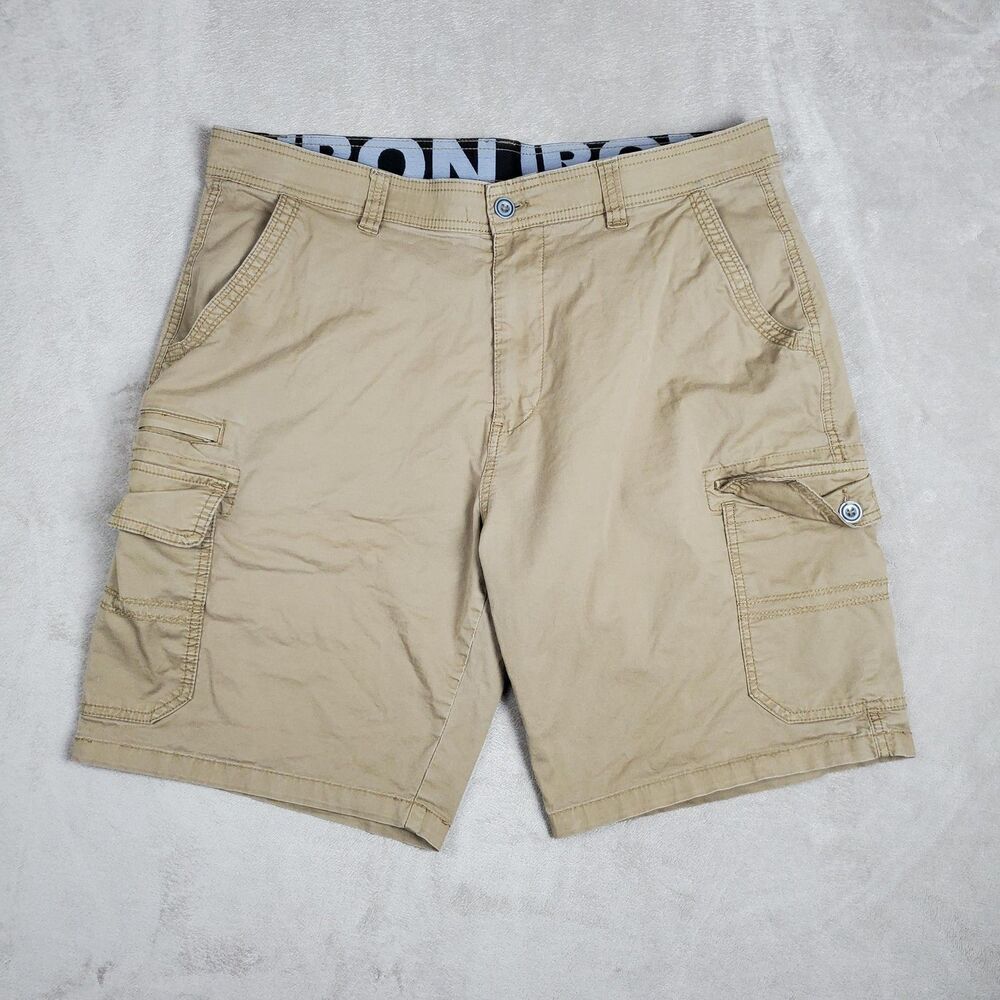 Iron Cargo Shorts Mens 38 Beige Cotton Spandex Stretch Summer Casual Pockets